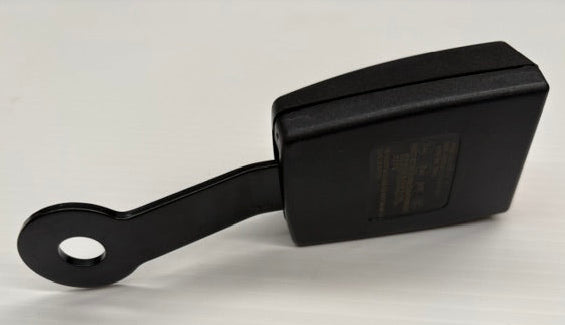 black plastic seatbelt buckle with curved mount